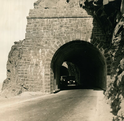 Cars travel west through the Mosier Twin Tunnels