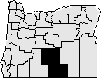 Map of Oregon with Lake county blacked out in southern mid section.