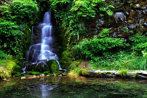 A cascade of water near the chateau at the Oregon Caves National Monument