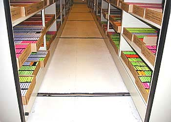 Floor of the lower vault shows the tracks the shelving units glide on.