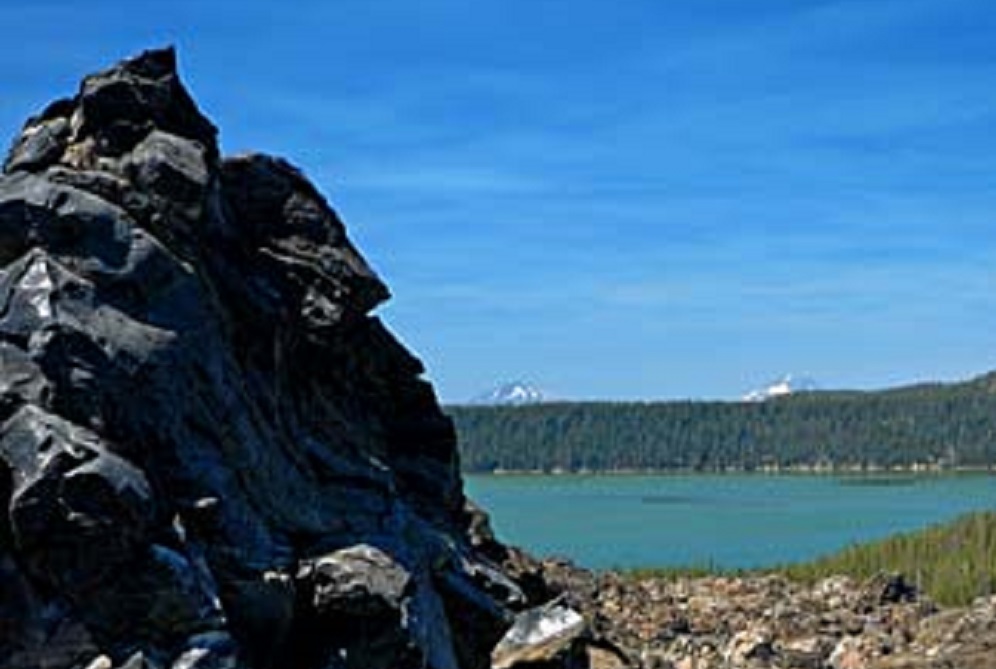 View of Paulina Lake from the top of the Big Obsidian Flow in the Newberry National Volcanic Monument