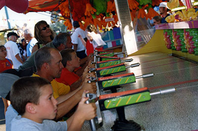 People play a shooting game