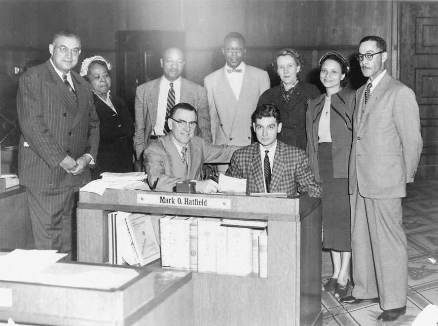 photograph of Mark Hatfield and others in support of the Civil Rights Bill