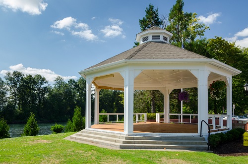 A traditional white Gazebo located in Riverfront Park, which borders the scenic Willamette River. 