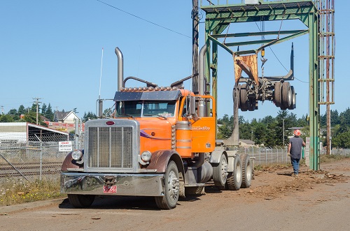 orange logging truck